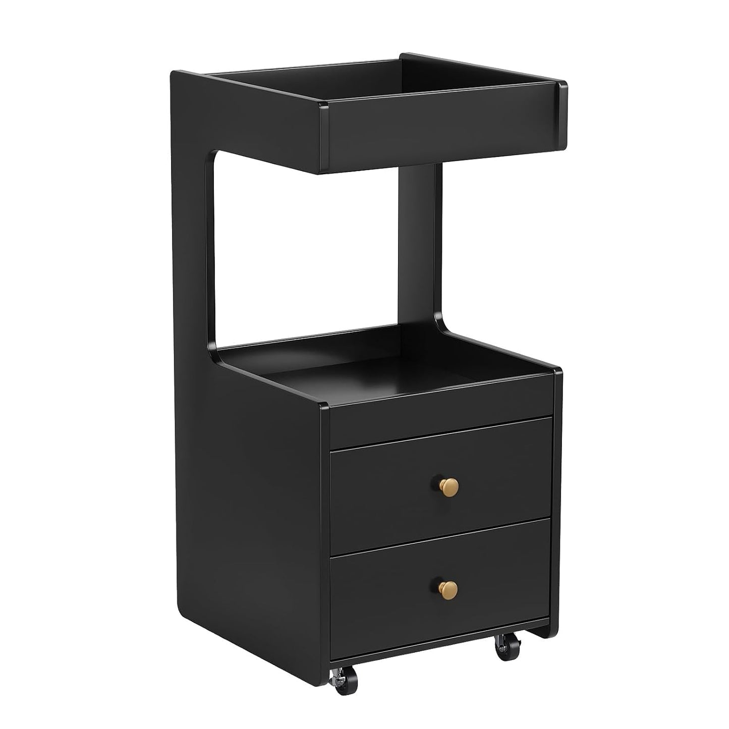 Salon Trolley Cart - Esthetician Tool Organizer with 2 Drawers & 2 Trays | Black Hair Styling Station