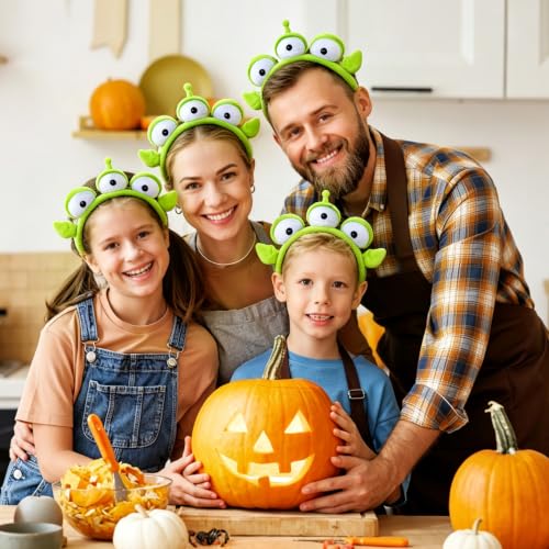 KKBES Alien Headbands - 2 Pack Three-Eyed Green Monster Costume Hair Bands