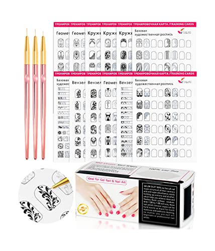 Nail Art Practice Book Kit with 3 Brushes and 360pcs Wipes for Beginners