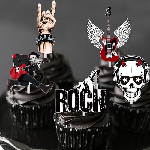36 Rock & Roll Cupcake Toppers - Musical Theme Party Picks
