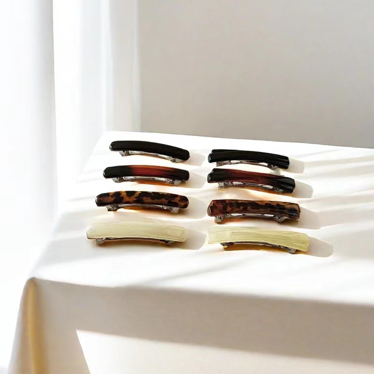 4PCS Tortoise Shell Hair Clips for Women, Oval Classic French Hair Barrettes, Curved Glossy Hair Accessories for Women Thick Long Hair