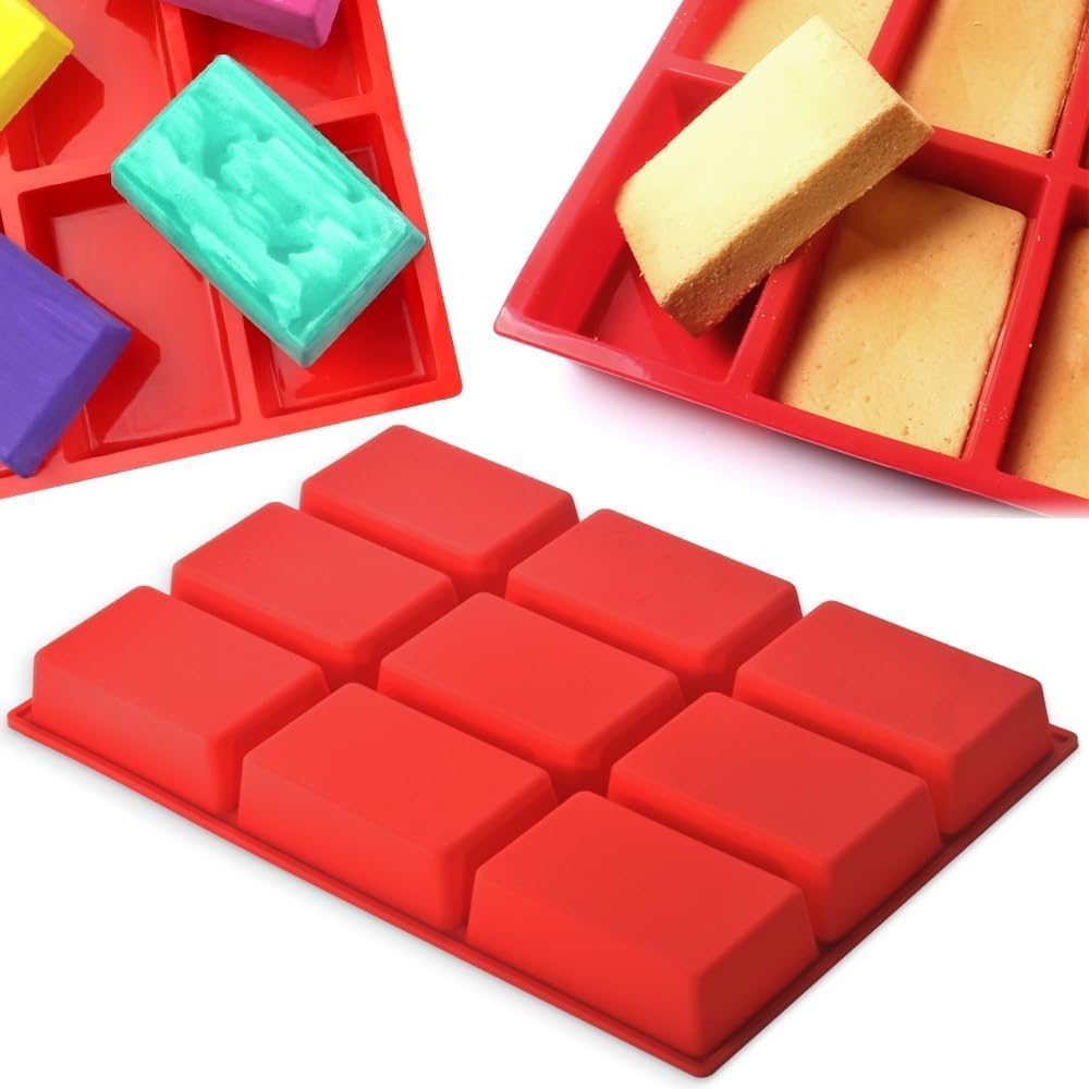 Mini Loaf Pans Silicone - 8-Cavity Nonstick Bakeware for Cornbread, Brownies & Cheesecake | Oven Safe, Red