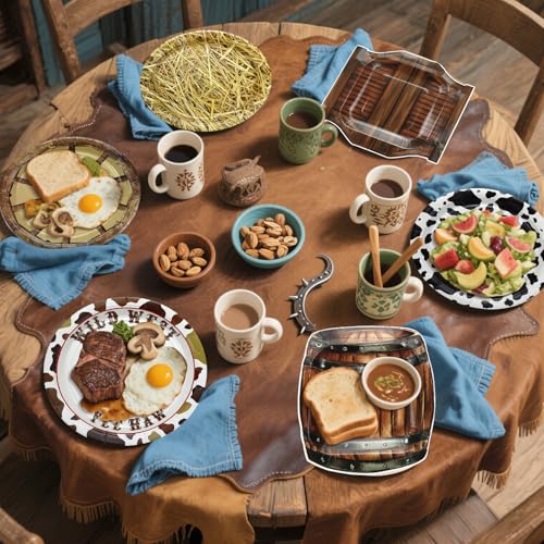 60 Pcs Western Cowboy Party Plates - Wild West Theme Disposable Dinnerware