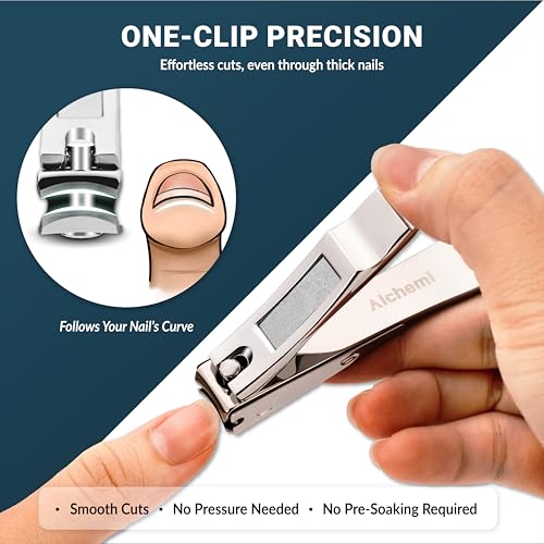 Alchemi Curved Blade Nail Clipper Set - Surgical Steel Fingernail & Toenail Clippers with Nail Catcher in Gift Box