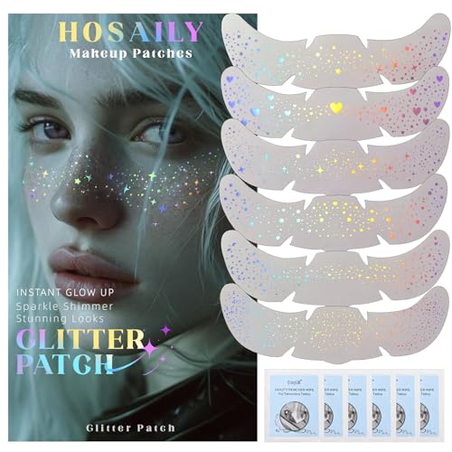Holographic Glitter Freckles Face Tattoos - 6pcs Waterproof Makeup Patches