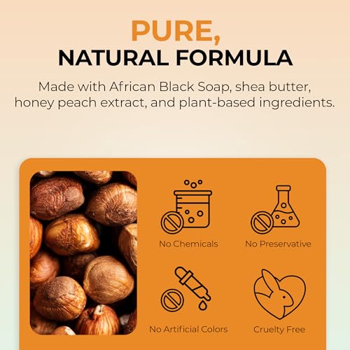 RA COSMETICS African Liquid Black Soap - Honey Peach, 8 oz | Deep Cleansing & Moisturizing