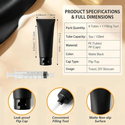 UPSTORE 150ml Travel Squeeze Tubes - 6 Pack Refillable Leakproof Containers