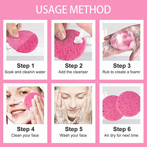 100-Count Pink Round Facial Sponges – 100% Natural Cellulose Makeup Remover & Cleansing Sponges (Spunspon) – 2.36in