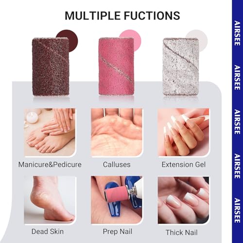 AIRSEE 100-Piece Nail Drill Sanding Bands Set - 180 Grit Pink