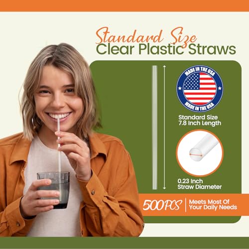 Clear Disposable Plastic Straws - 500 Individually Wrapped 7.8" Long