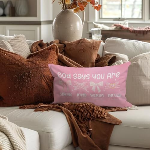 Pink 12x20 Decorative Throw Pillow Cover | Bow Room Decor Gift