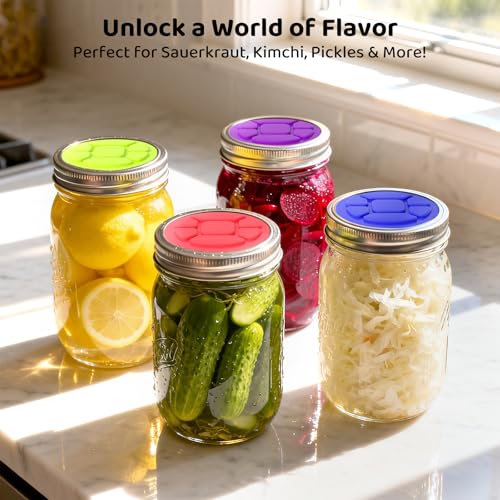 Silicone Fermentation Lids for Wide Mouth Mason Jars - 5-Pack
