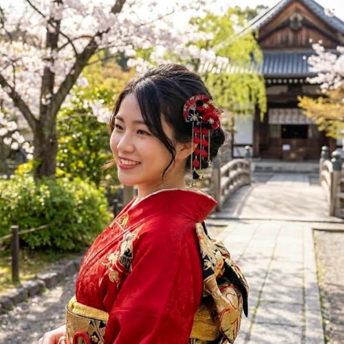 Japanese Flower Kanzashi Hair Clip - Traditional Floral Hair Ornament