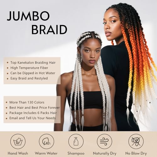 SHUOHAN 24 Inch Jumbo Braiding Hair Extensions - Black to Purple to Rose (6 Pack)