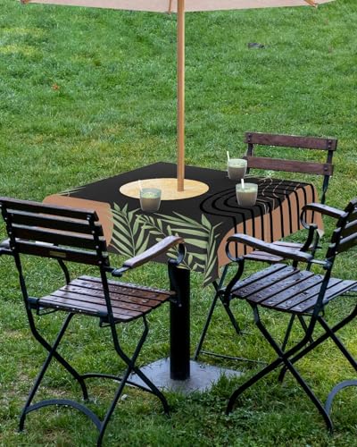 Waterproof Outdoor Tablecloth with Umbrella Hole & Zipper - 54x54 Inch Boho Design