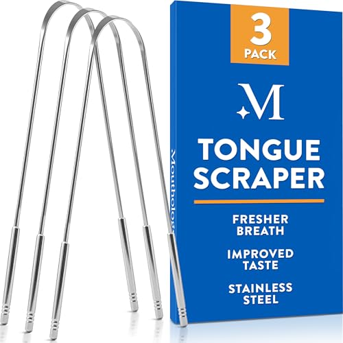 Mouthology Stainless Steel Tongue Scraper (3 Pack) - Oral Hygiene Cleaner