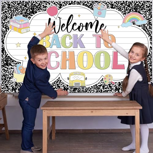 Welcome Back to School Banner 71x43 Inch Composition Notebook Design