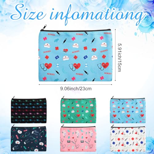 Reginary 6 Pcs Nurse Cosmetic Bag Set - Vivid Patterns Makeup Pouches