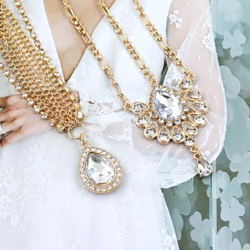 Dizila Gold Head Chains for Women - 8 Pieces with Rhinestones & Pearls