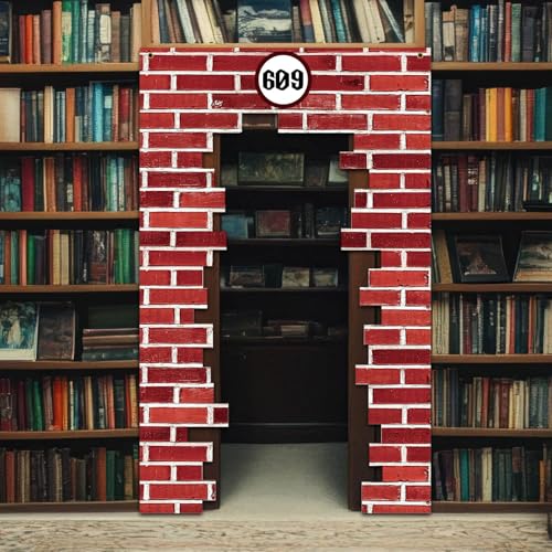 Magical Red Brick Wall Door Cover for Halloween & Parties