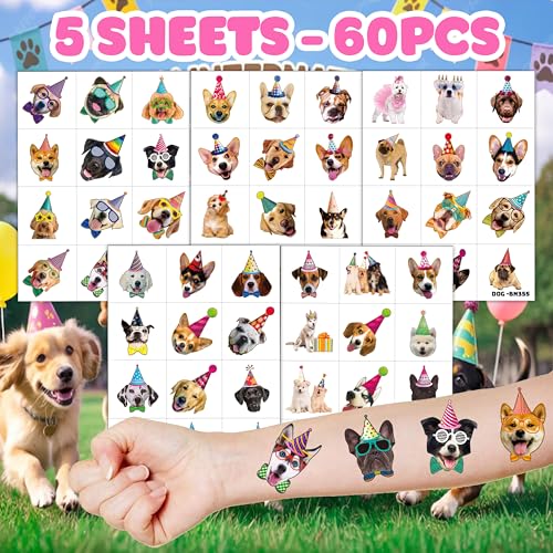 Dog Temporary Tattoos - 60PCS Waterproof Stickers for Kids & Pets