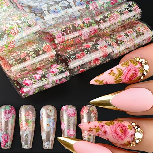 KSTBJN Style 3 Floral Nail Foil Transfer Sheets 10 Sheets Spring Summer Manicure