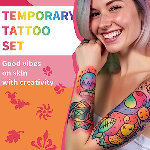 SUSIKEKI Temporary Tattoo Marker Set, 15 Single-Ended Pens with Stencils