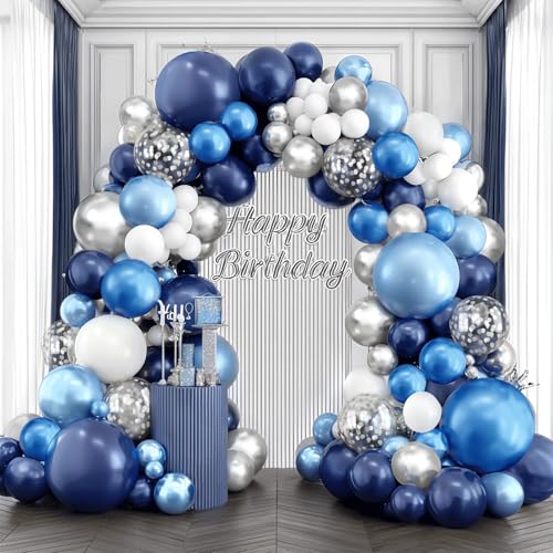 Navy Blue White Silver Balloon Arch Kit for Parties & Events