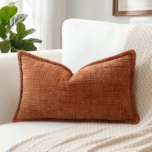 OTOSTAR 16x24 Inch Soft Chenille Decorative Pillow Cover - Rust