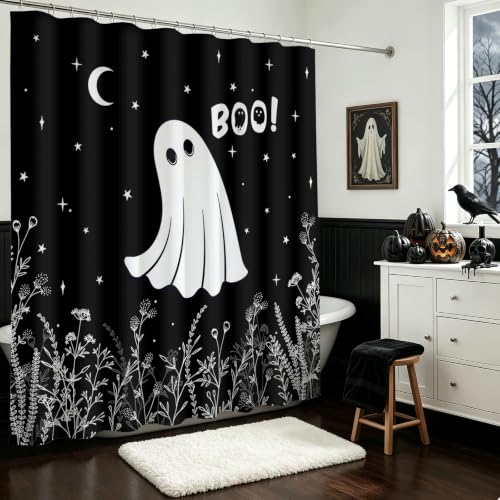 Mocsicka Halloween Ghost Shower Curtain with 12 Hooks - Spooky Bathroom Decor
