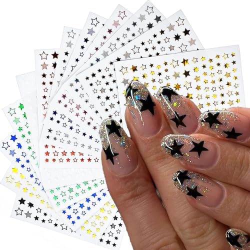 3D Star Nail Stickers - 12 Colorful Self-Adhesive Decals