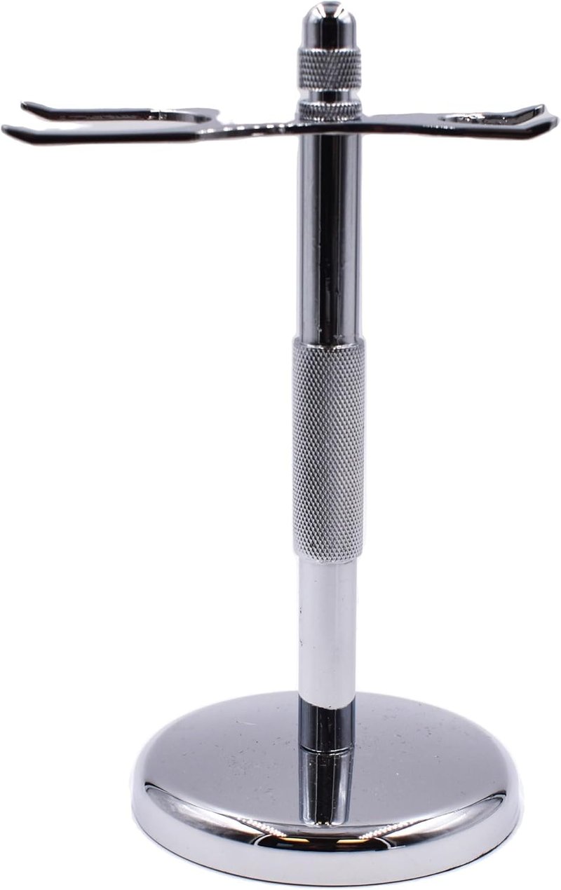 Taconic Shave Chrome 2 Prong Double Edge Safety Razor and Shaving Brush Stand with Heavy weight Felt Lined Base