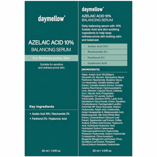 Azelaic Acid 10% Serum for Face Redness & Acne Scar Treatment - Soothing Facial Serum with Niacinamide & Hyaluronan