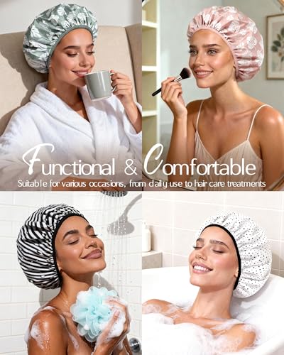 YANIBEST Waterproof Satin Lined Shower Cap - Frizz Free & Durable