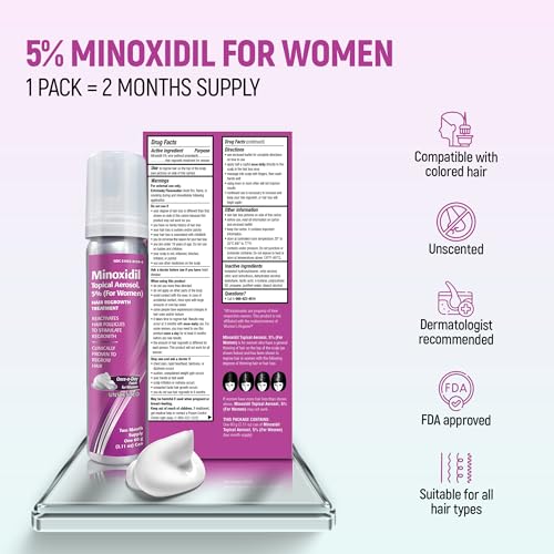 Minoxidil for Women, 2.11 Oz (2 Months Supply) Clinically Proven to Regrow Hair, Topical Aerosol Foam 5%, Hair Thinning Treatment
