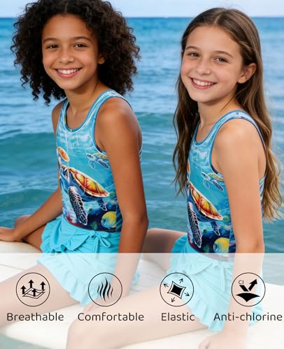 Cutemile Girls 3-Piece Tankini Swimsuit Set with Skirt (Ages 5-14)