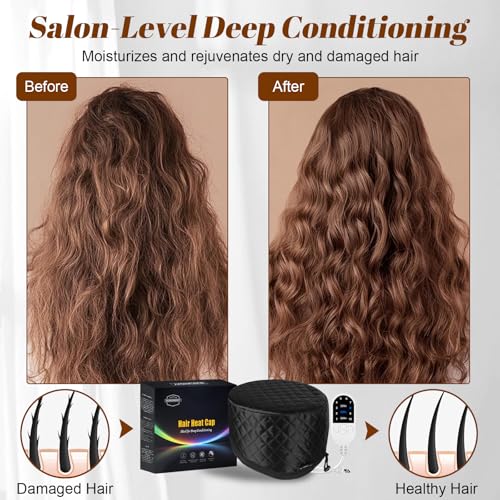 SUNCANDXY Black Hair Steamer Cap for Deep Conditioning - Fast Heating & Adjustable Timer