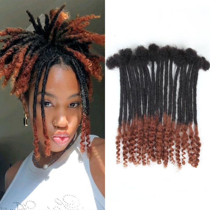 10 Inch Human Hair Dreadlock Extensions with Curly Ends - 20 Strands, Natural Black