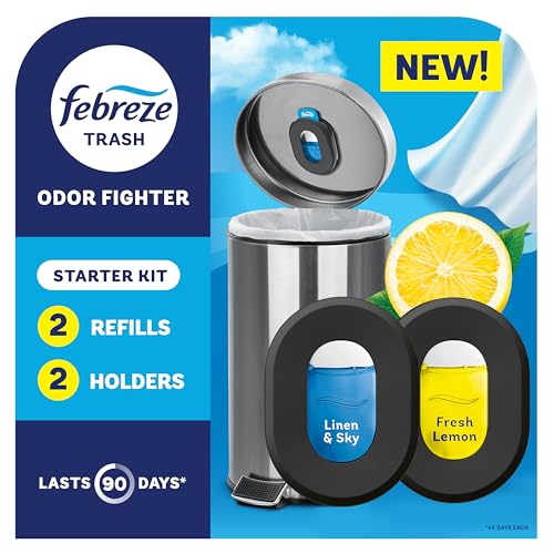 Febreze Trash Can Odor Fighter Air Freshener with 2 Refills - Fresh Lemon & Linen Scents