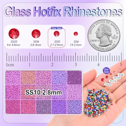 TINKRSTUFF 8000Pcs Multicolor SS10 Hotfix Rhinestones for Clothing & Crafts A29—15 Colors