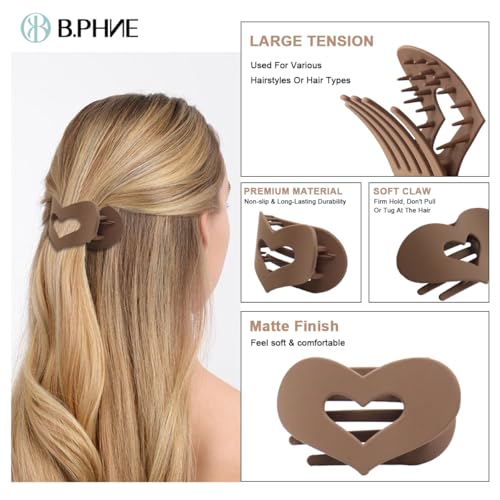 B.PHNE 4-Piece Matte Hair Claw Clips Set for Women - Non-Slip Grip