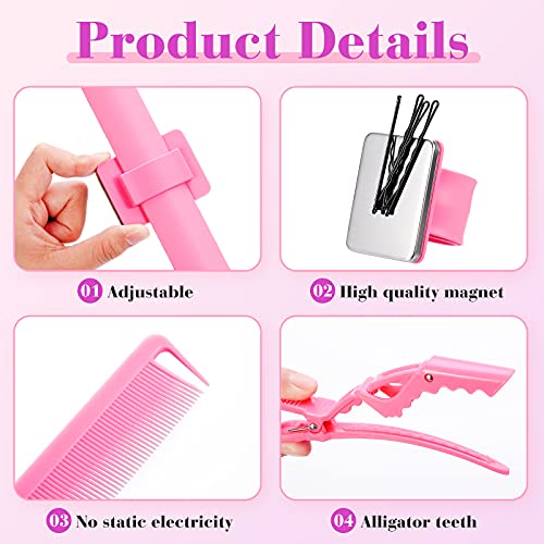 Nuenen Pink Magnetic Hair Braiding Wristband Set with Combs & Clips