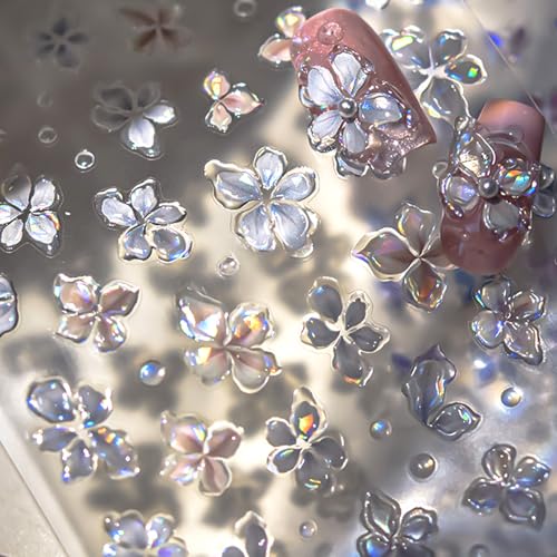 5D Embossed Flower Nail Stickers - Self-Adhesive Glitter Decals