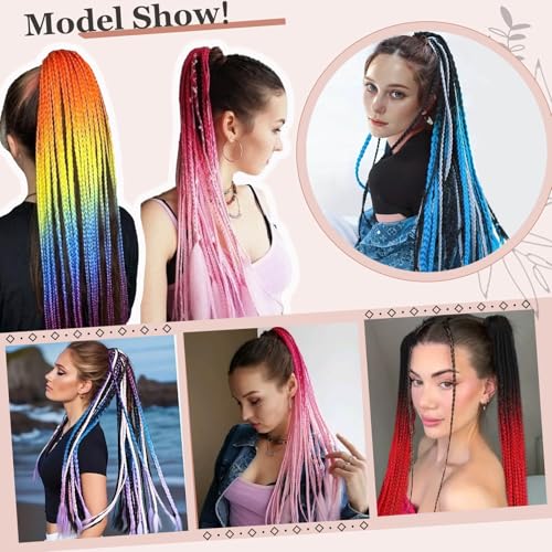 Rainbow Braided Ponytail Extension - 24 Inch Colorful Hairpiece
