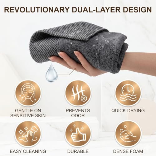 Liedrg Double Sided Microfiber Exfoliating Shower Towel - 40in Bath Body Scrubber for All Skin Types