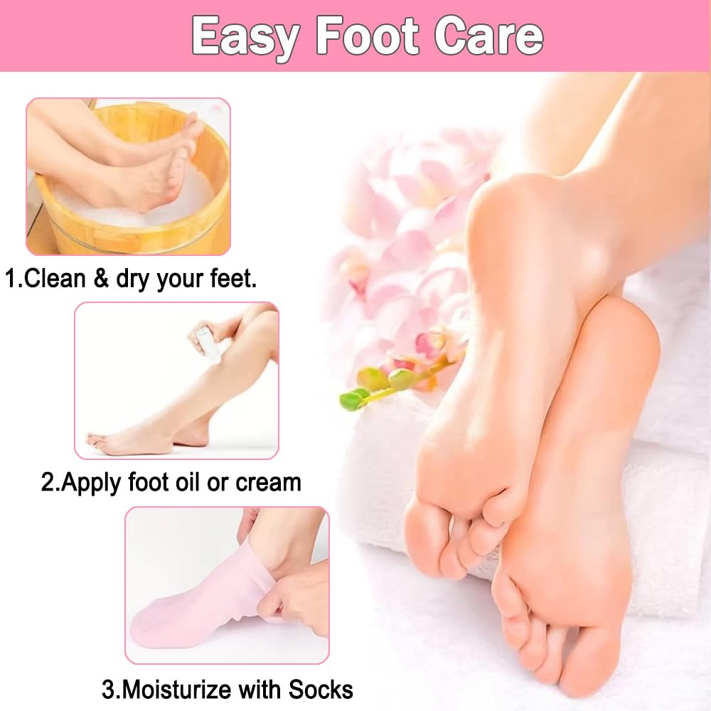 2 Pairs Silicone Socks for Dry Cracked Feet Women Silicone Moisturizing Socks for Women Foot Care After Pedicure Aloe Infused Spa Gel Socks Foot Covers for Repairing Rough Skin Heels Calluses