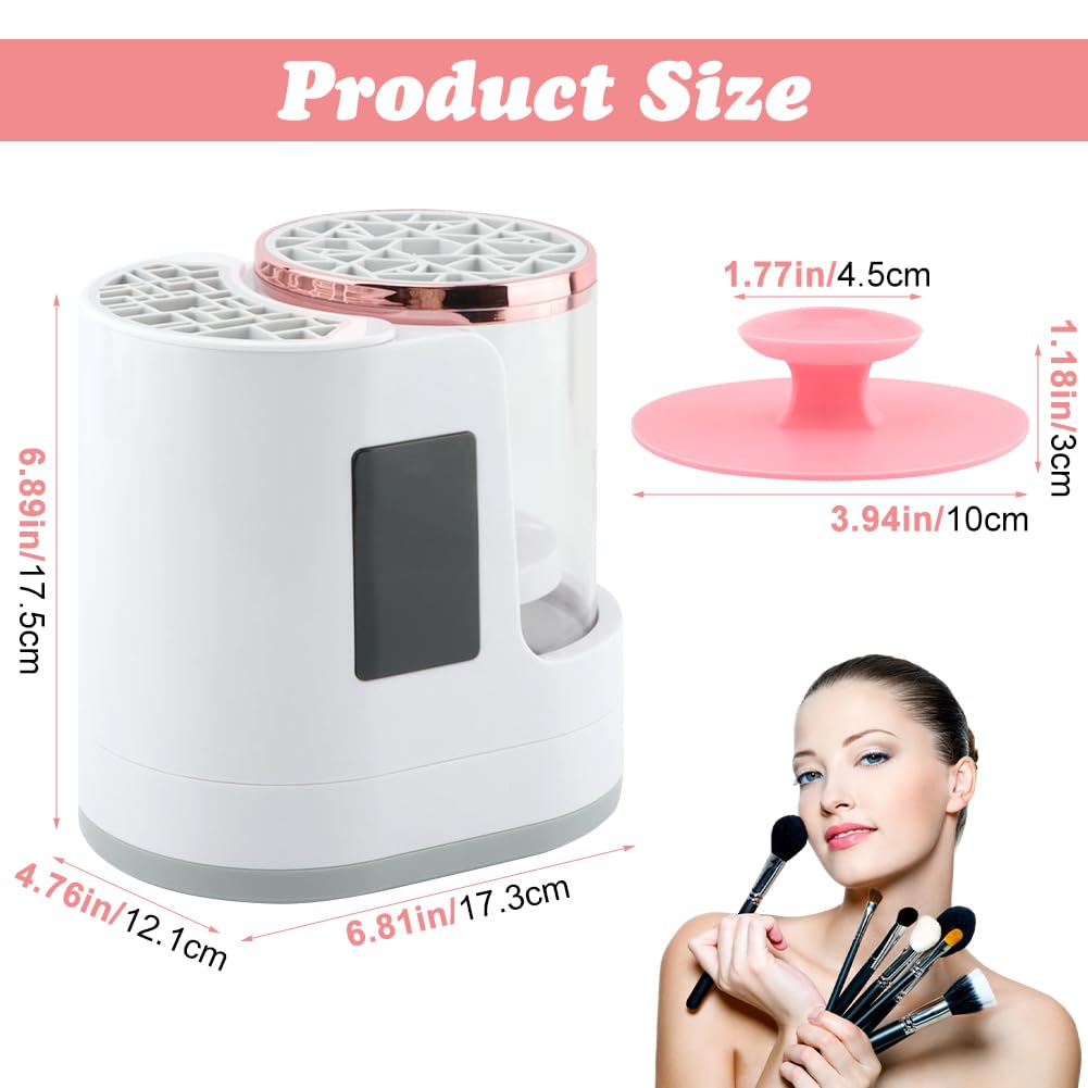 Electric Makeup Brush Cleaner Machine, 3 in 1 Automatic Makeup Brush Cleaner with Brushes Dryer for Most Size Beauty Brushes Set(White,Size:6.8inch)