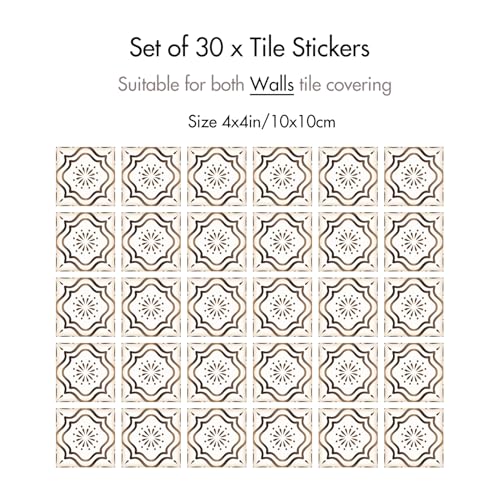 30 Pack Moroccan Tile Decals - 4x4 Inch Peel & Stick Wall Stickers