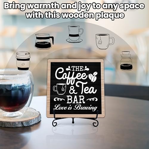 Wooden Coffee & Tea Bar Decor Sign with Stand - 5x5 Inches