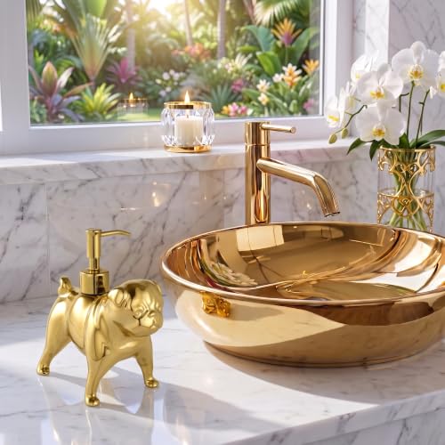 Gold Pug Soap Dispenser - Charming Ceramic Dog Lover Gift